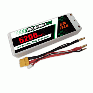 HD POWER 5200mAh 100C 2S 7.4V Hard case LiPO battery